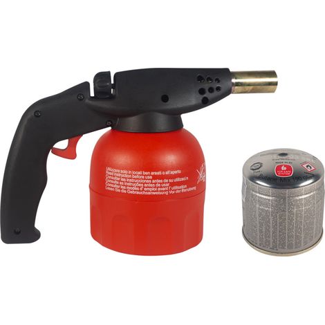 Bruciatore a gas a con cartuccia da 190 gr - Lampada con accensione piezo e regolatore di fiamma ideale per brasatura di rame e stagno (1/4)