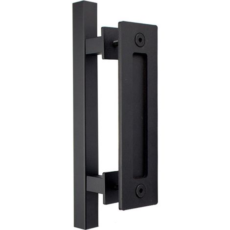 Poignée de porte coulissante de grange, plaque arrière plate, poignée de porte rectangulaire noire double face (1/5)