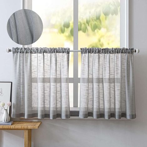 Faltenvorhänge 90x90 cm, halbtransparent, deckt die Hälfte des Fensters ab, 2 Stück, grau