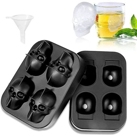 Glaçons en forme de crâne, glaçons en silicone, moules à glaçons 3D en forme de crâne, démoulage facile, pour gelée, lait, jus, 651 (1/4)