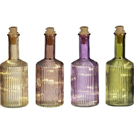 Mica Decorations Flasche Glas Ø 8 x 24 cm mit 10 Led in verschiedenen Farben Vase