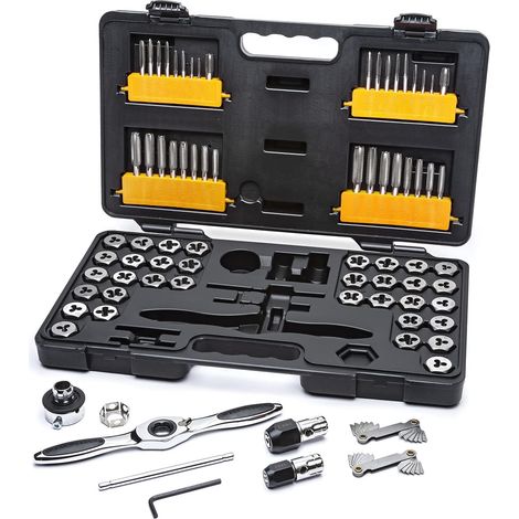 GearWrench 3887 SAE, Set di Maschi e Filiere a Cricchetto Metrico, 77 Pezzi (1/5)