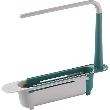 Étagère télescopique pour évier avec porte-torchons, support de rangement télescopique pour salle de bain.-Green