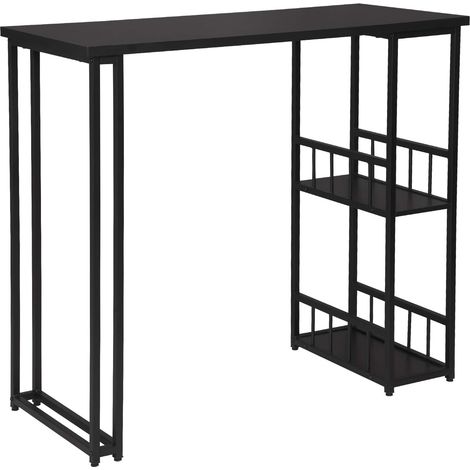 Table de bar WOLTU avec 2 tablettes, Table de bistrot en métal et MDF, 120x50x105cm, Noir (1/4)