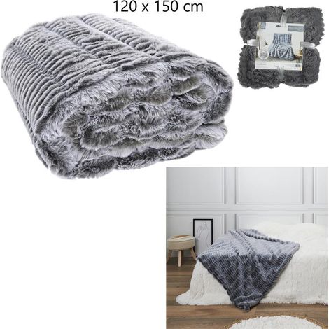 Plaid - HOME DECO FACTORY - Opulence - Imitation Fourrure - Gris (1/5)