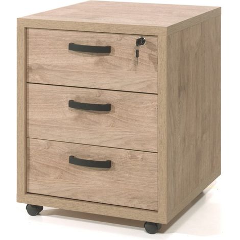 Cajonera para escritorio de 3 cajones color roble dorado colección DEPÉ