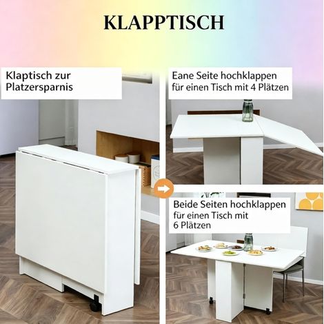Klappbarer Esstisch mit Rollen Weiß aus Spanplatte MODENUIT (1/2)