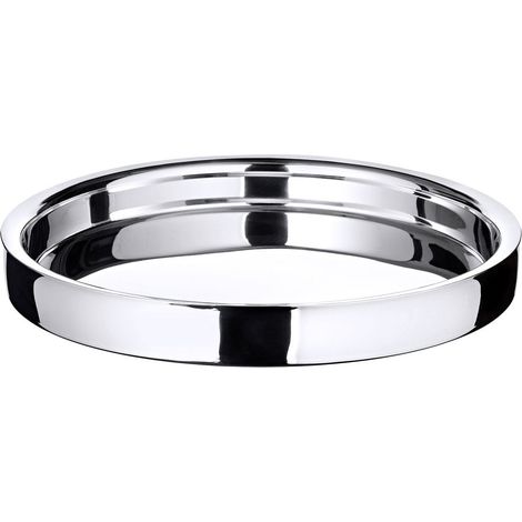 Plateau de service rond en acier inoxydable poli miroir plat de présentation argenté Ø 32 cm - PANGIVO (1/5)