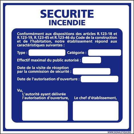 Panneau SÉCURITÉ INCENDIE à compléter – PVC 1,5 mm – 125 x 125 mm