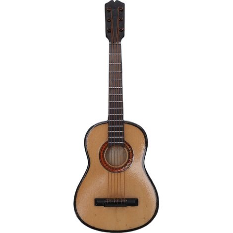 Miniaturgitarre aus Holz, kleines Deko-Modell mit Ständer, Mini-Musik-Ornament, Heimdekoration, Puppenhaus-Ausstellungszubehör, 15 cm (1/5)