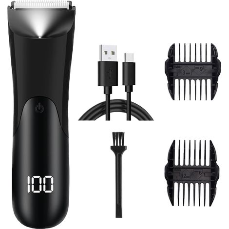 rasoir electriques hommes-Tondeuse pour hommes, rasoir électrique portable avec lumière, tondeuse à cheveux pour hommes avec écran numérique LCD — pour barbe, zones intimes, jambes et poils pubiens.