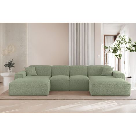 Wohnlandschaft Sofa U-Form CELES PREMIUM XS in Stoff Sven Hellgrün (1/3)
