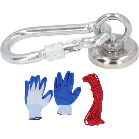 Kit Aimant de Récupération 43KG, Corde 10M, Gants Imperméables, Mousqueton, Pêche Magnétique, Force de Traction 43 kg, Équipement de Recherche Sous-Marine (1/5)