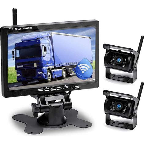 Caméra de Recul sans Fil 7" Kit Campeur avec 2 Caméras Arrière Divisées avec Vision Nocturne IP67 étanche pour Camions, Remorques Bus Voitures Camping-Cars Vans 12V-36V (1/5)