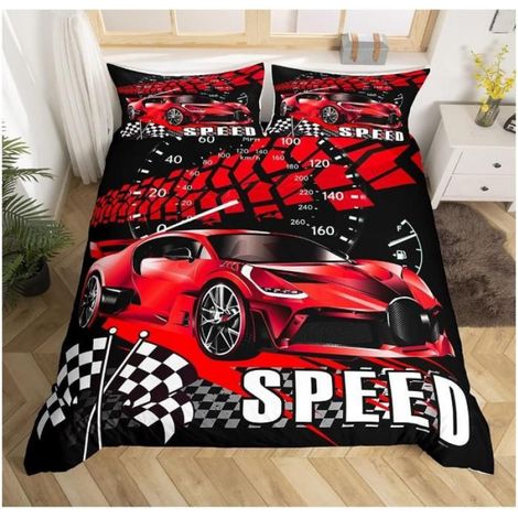 Voitures de Course Housse de Couette 90x190cm Extreme Sports Parure de Lit Motorsport Competition Literie Set Rouge Voitures - P99 (1/3)