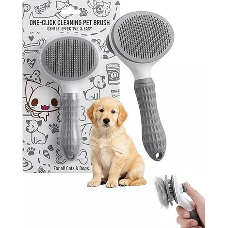 Brosse Chat et Chien en Clic Gris Peigne de Toilettage Doux pour Éliminer les Poils Morts Chat et Chien Poil Long ou Court (1/5)
