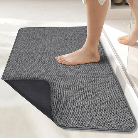 Tapis de salle de bain antidérapant, ultra fin, séchage rapide, lavable en machine, absorbant, gris foncé, 60 x 90 cm (1/5)