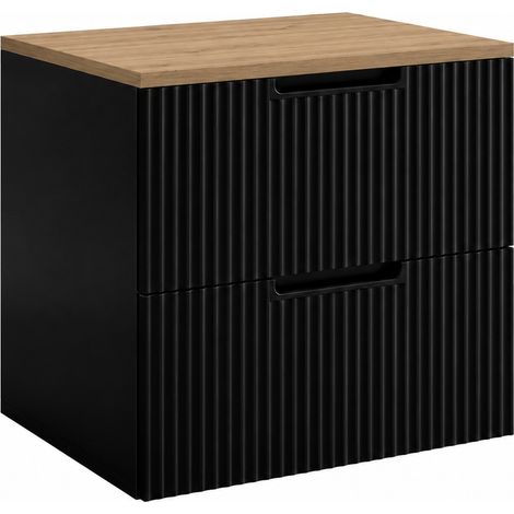 Meuble sous-vasque suspendu 60 cm, 2 tiroirs, avec plan de travail, fermeture douce, Noir, 60 x 46 x 58,6 cm (1/5)