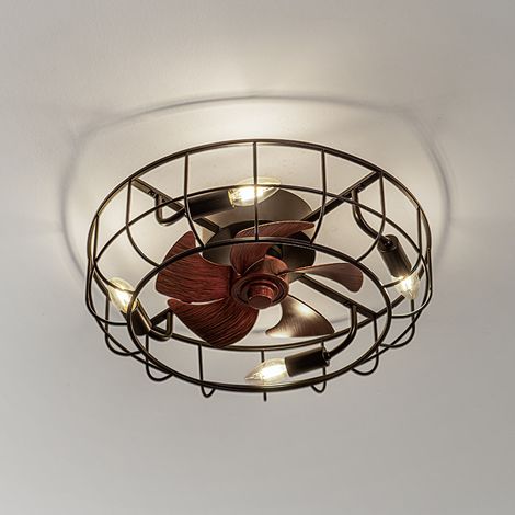 Ventilateur de Plafond Vintage 48 cm avec Lumière LED et Télécommande – 6 Vitesses, Minuterie Intégrée, Design Rétro pour Chambre et Salon (1/5)