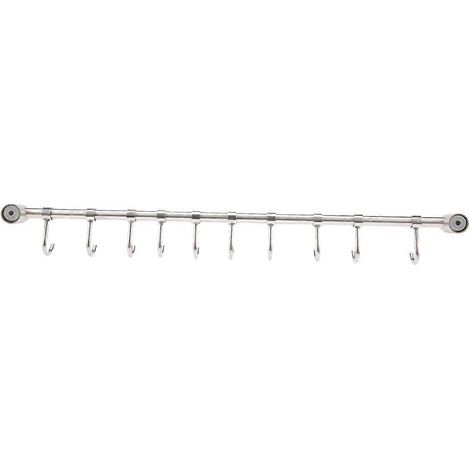 Barre de cuisine murale avec crochets de suspension en acier inoxydable pour ustensiles de cuisine, casseroles et torchons, 10 crochets coulissants (1/4)