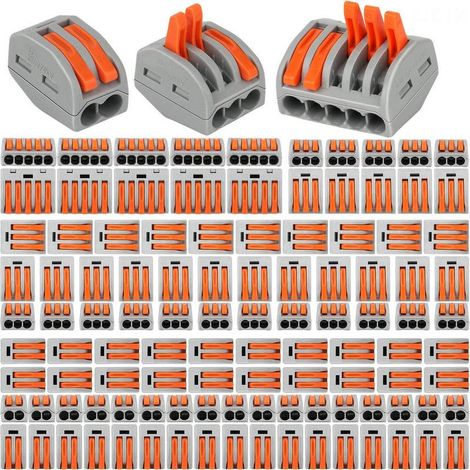 110 Stück kompakte Drahtverbinder, elektrische Anschlussblöcke, 55 Stück 2-Port-Klemmen / 45 Stück 3-Port-Klemmen / 10 Stück 5-Port-Klemmen (110 Stück) (1/5)
