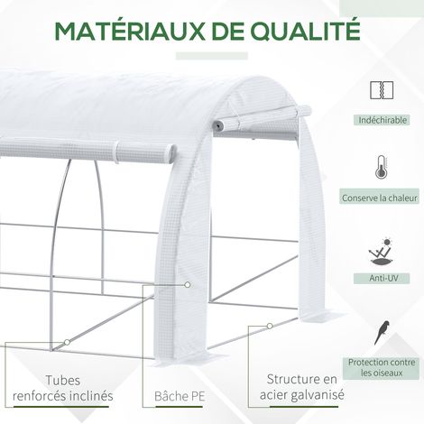 Outsunny – Serre tunnel 18 m² – Châssis acier galvanisé – Bâche anti-UV 140 g/m² – Dimensions 5,97x3x2m – 12 fenêtres zippées