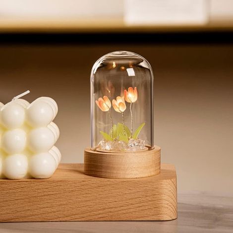 Lampe De Nuit Tulipe - Abat-jour En Verre - Alimentation Par Pile AA - Hauteur 10 Cm - Kit De Montage DIY - 1 Pièce (1/5)