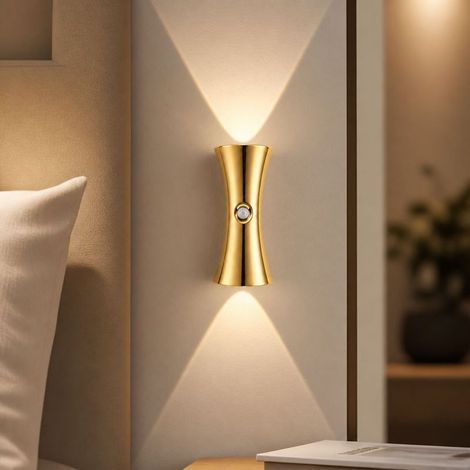 Applique murale LED sans fil détecteur de mouvement aimantée rechargeable USB 3 températures bois doré (1/5)