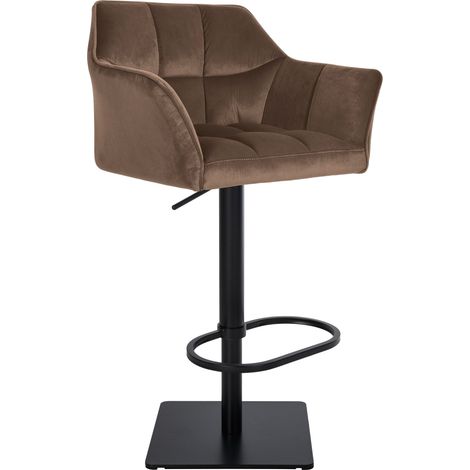Sgabello da bar regolabile x1 in velluto marrone con seduta avvolgente imbottita e base quadrata in metallo nero 100006457