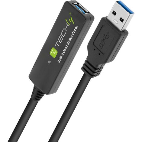 Techly ICUR30100G USB 3.2 Gen 1 A - USB-A-Kabel 10 m Schwarz