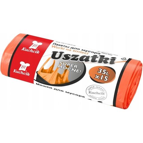 Bolsas de basura con asas, súper resistentes, naranja, 35L, 15 unidades, Kuchcik (1/3)