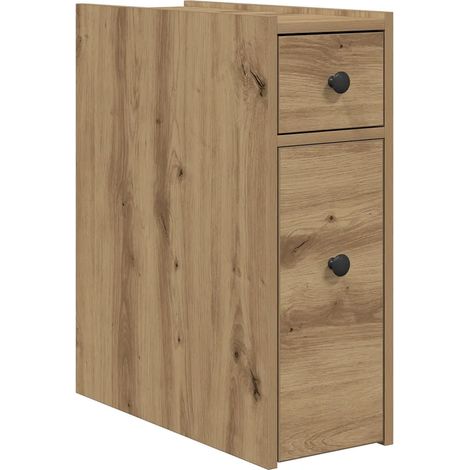Armario de baño estrecho con ruedas 21,5 x 50 x 60 cm amplio espacio de almacenamiento decorativo acabado en roble macizo hecho a mano 020050663 (1/5)