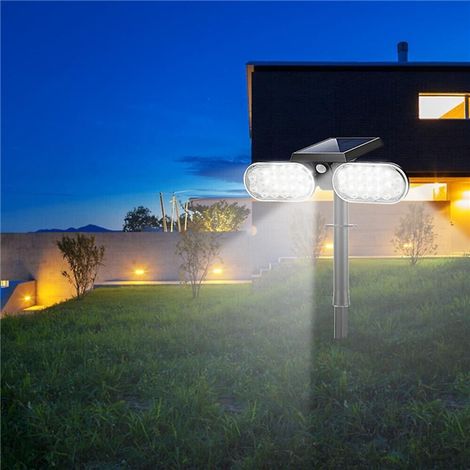 Faro Pannello Solare Sensore Crepuscolare Faretto 32 Led Luce Bianca Picchetto