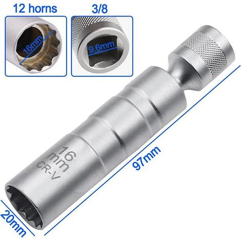 3 clés à bougie 16 mm universelles – Douille magnétique ultra plate – Pour BMW, Mercedes, VW, dépose rapide d'allumeur