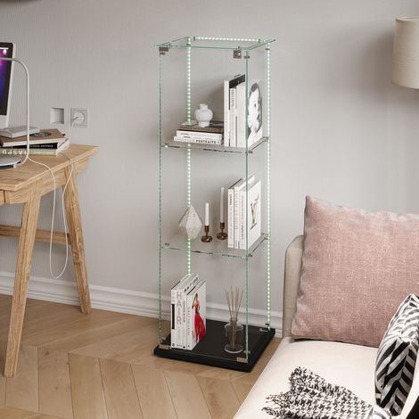Vitrine en Verre avec LED et RVB 3 étagères 1 porte serrure armoire de rangement verticale pour salon chambre bureau (Noir)