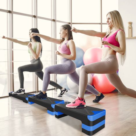 Verstellbares Aerobic-Step 68,5 x 28 x 10 cm aus blauem ABS, 3 Höhen – MEUBLIV (1/5)