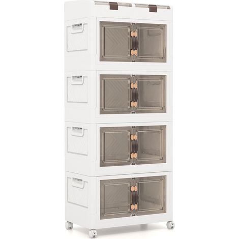 Paquete de 4 cajas apilables con tapas ruedas y puertas caja de almacenamiento plegable caja de plastico de 210l