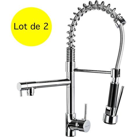 Lot de 2 Robinets de cuisine à ressort spiralé + bec et fonction mitigeur (1/5)