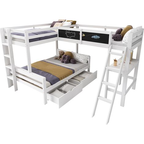 Letto a castello bambini 140x200 e 90x200 cm bianco e rovere con scrivania - CHICFURN (1/5)