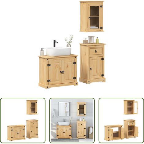 vidaXL Meuble avec vasque - Ensemble de meubles salle de bain 3 pcs Corona bois pin massif (1/5)