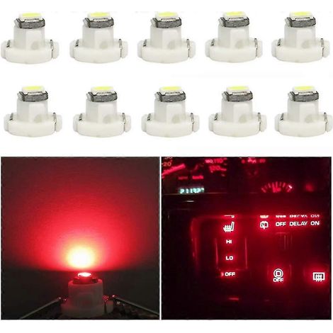 Lot de 10 ampoules LED rouges T4.2 Neo Wedge, puce 3030, culot 10 mm, pour tableau de bord de voiture, climatisation, radio. (1/5)