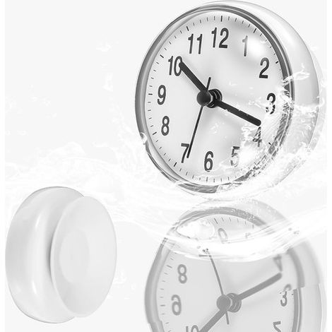 Horloge de douche - Avec ventouse puissante - Horloge de salle de bain - Horloge de cuisine - Blanche - 7,6 cm (1/5)