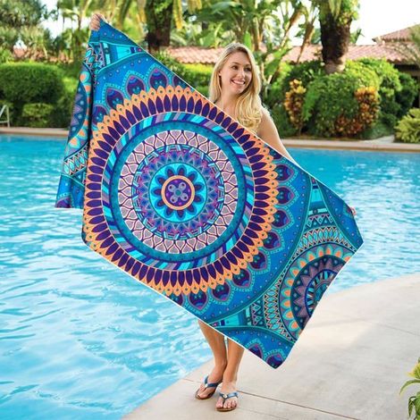 Grande serviette de plage 180 x 90 cm, serviette de bain légère en tissu éponge - idéale pour le sauna, la salle de sport et les (1/5)