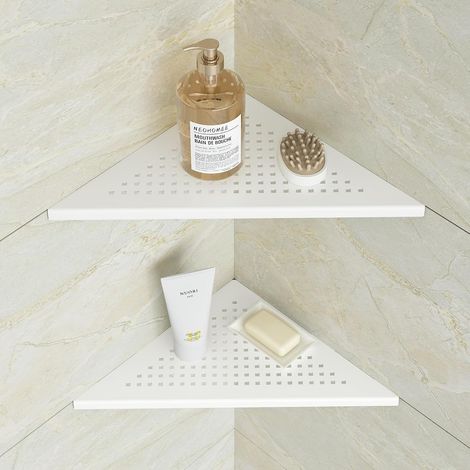 Étagère de coin pour douche en acier inoxydable Étagère de salle de bain blanche Étagère de douche à carrelage encastré pour salle de bain et cuisine, lot de 2 (1/5)