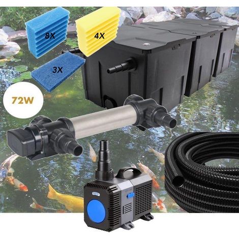 Kit Filtration UV 72 W Inox, + Jeu de mousses Pompe Bassin, Tuyau Bassin de Jardin: 40-60 m³ (1/5)
