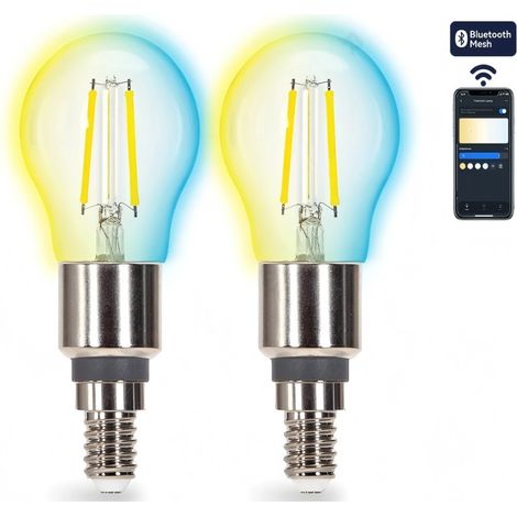 Kit de 2 ampoules connectées Aigostar G45 E14 4,5 W à filament, verre dégradé, avec télécommande et température de couleur réglable.