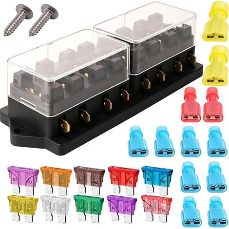 Gebildet 32V 40A 8 Voies Standard Boîte à Fusibles, Imperméable 6,3 mm Fuse Box Holder, avec 10 pièces Fusible à Lame Libre (3A 5A 7,5A 10A 15A 20A 25A 30A 35A 40A), pour Voiture Bateau Marine Trike (1/5)