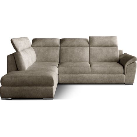 Canapé d'angle convertible en tissu KEPITA - Appuis-tête réglables et rangement-Beige vintage-angle gauche (1/5)