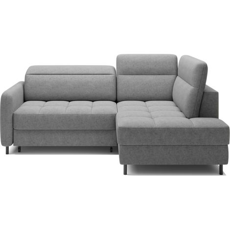 Divano Letto Angolare Destro Convertibile BARNEA 208 cm Grigio Chiaro con Contenitore (1/5)