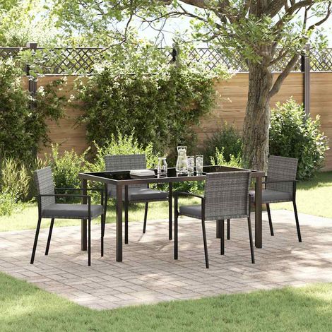 5-teilige Garten Essgruppe Grau Poly Rattan vidaXL554746